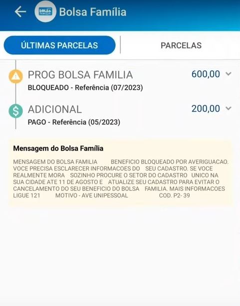 Benefício bloqueado por averiguação. Atualize seu cadastro até [data] para evitar cancelamento